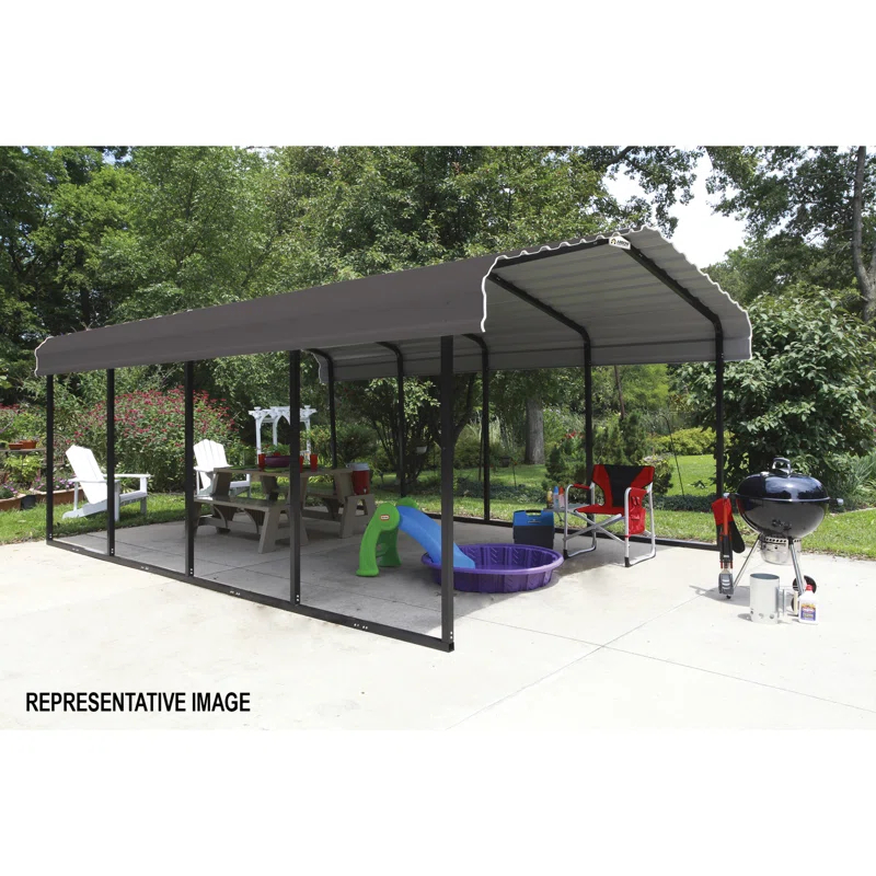 Arrow Steel Carport, Galvanized Black/Charcoal