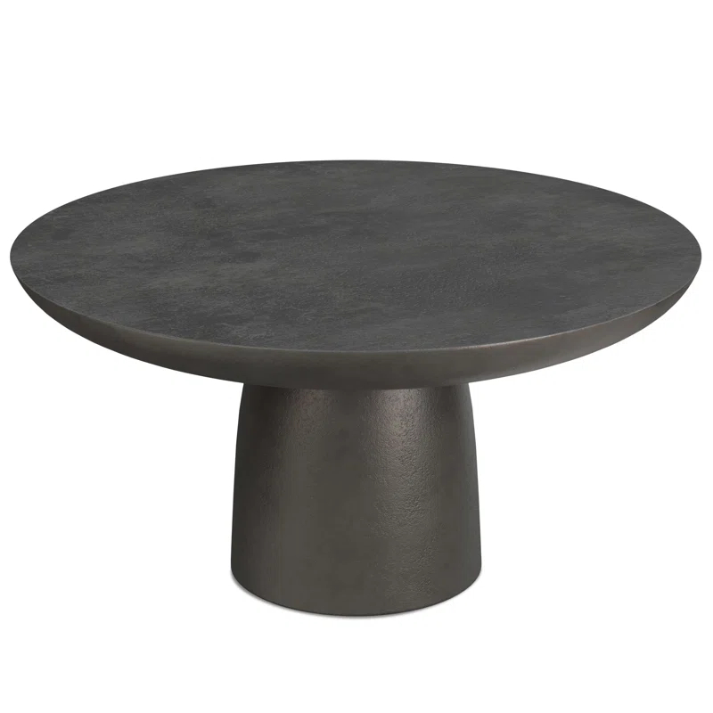 Simpli Home Alexa 30"W Cast Aluminum Mid-Century Modern Round Coffee Table with Pedestal Base, Fully Assembled