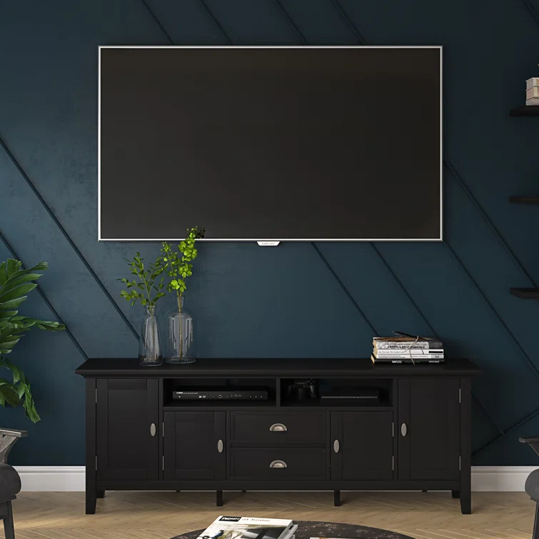 Simpli Home Redmond 72"W Solid Wood TV Stand for TVs up to 80" with Storage Cabinets