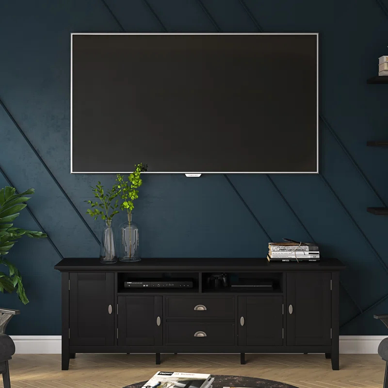 Simpli Home Redmond 72"W Solid Wood TV Stand for TVs up to 80" with Storage Cabinets