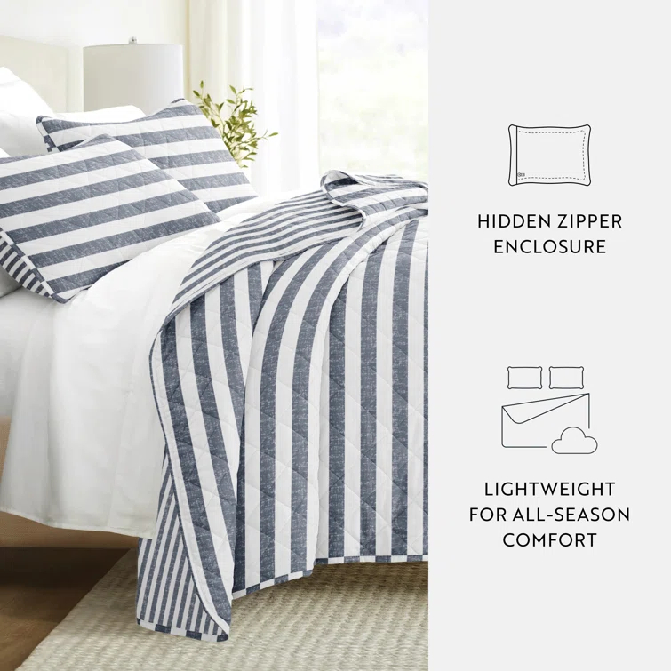 Becky Cameron Quilt Set- Lightweight - All Season Coastal Stripe Bedding