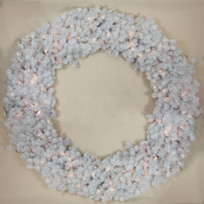 Northlight Seasonal Pre-Lit White Commercial Snow White Pine Artificial Christmas Wreath - 6-Foot Clear Lights