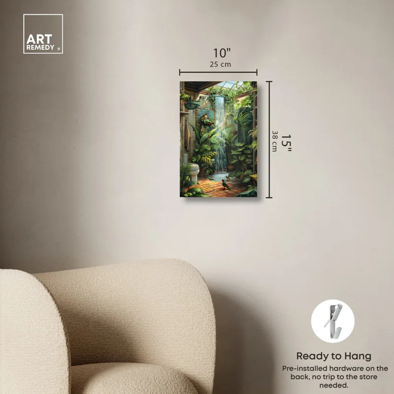 Art Remedy Waterfall Bathroom Canvas Jungle Bathroom Art by Art Remedy