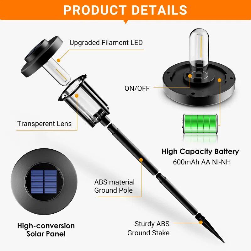 gigalumi 8 Pack Solar Pathway Lights for Garden and Walkway, IP65 Waterproof Outdoor Landscape Lighting, Warm White Solar Powered Decor