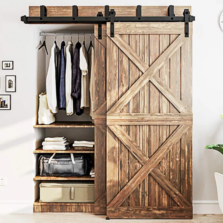 Lazio LAZ Sliding Double Bypass Double Door Barn Door Hardware Kit