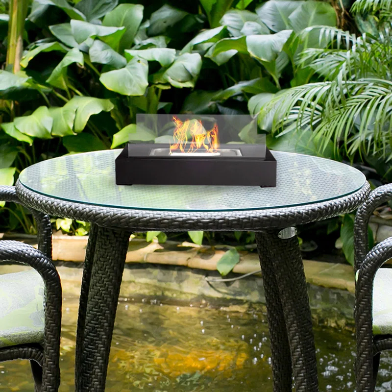 Bio Ethanol Tabletop Fire Pit - Rectangular Indoor or Outdoor Ventless Fireplace - Clean Burning Portable Heat with 360-View