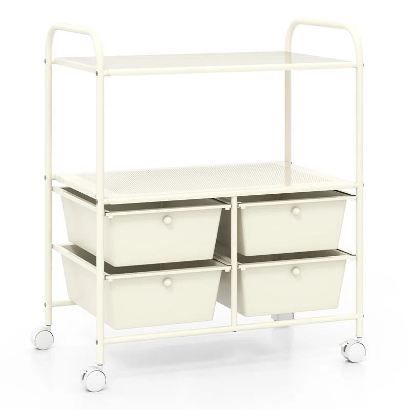 Latitude Run® Rolling Storage Cart Metal Rack Shelf 4 Drawers Home Office Furniture