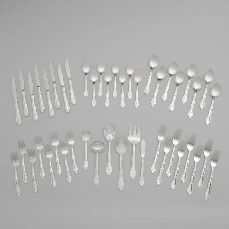 RiverRidge Home RiverRidge Rose Flatware 46-Piece Monogrammed Stainless Steel Silverware Set for 8