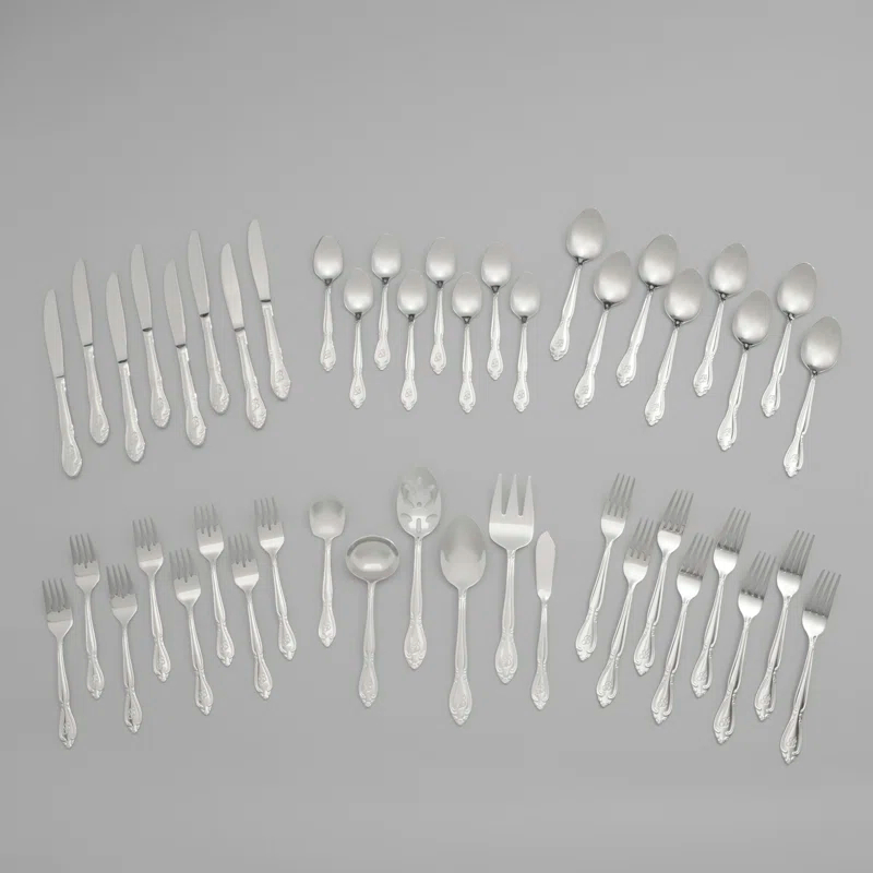 RiverRidge Home RiverRidge Rose Flatware 46-Piece Monogrammed Stainless Steel Silverware Set for 8