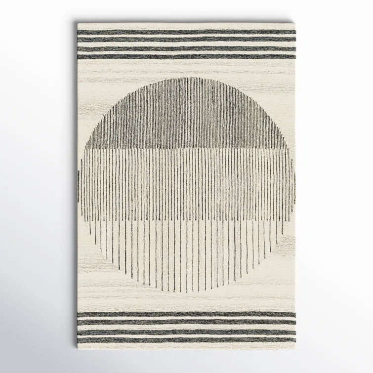 Uptown Geometric Hand Tufted Wool Area Rug in Beige/Black