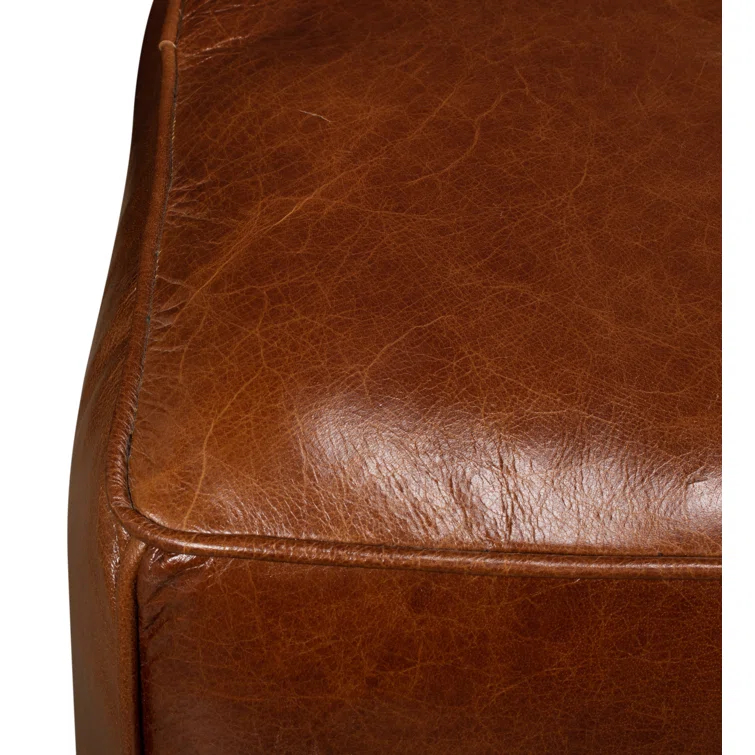 Traditional Bismarck Old Bay Leather Tufted Storage Ottoman