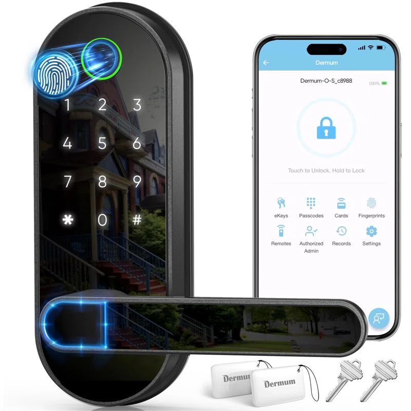 Keyless Entry Fingerprint Digital Smart Lock: Electronic Door Lock With Password, Electric Door Handle, Biometric Door Handle (Black)