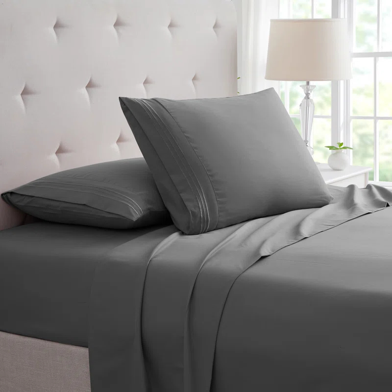 Bamboo Comfort Bamboo 1800 Thread Count 3 Line Embroidered Deep Pocket Sheet Set (4pc)