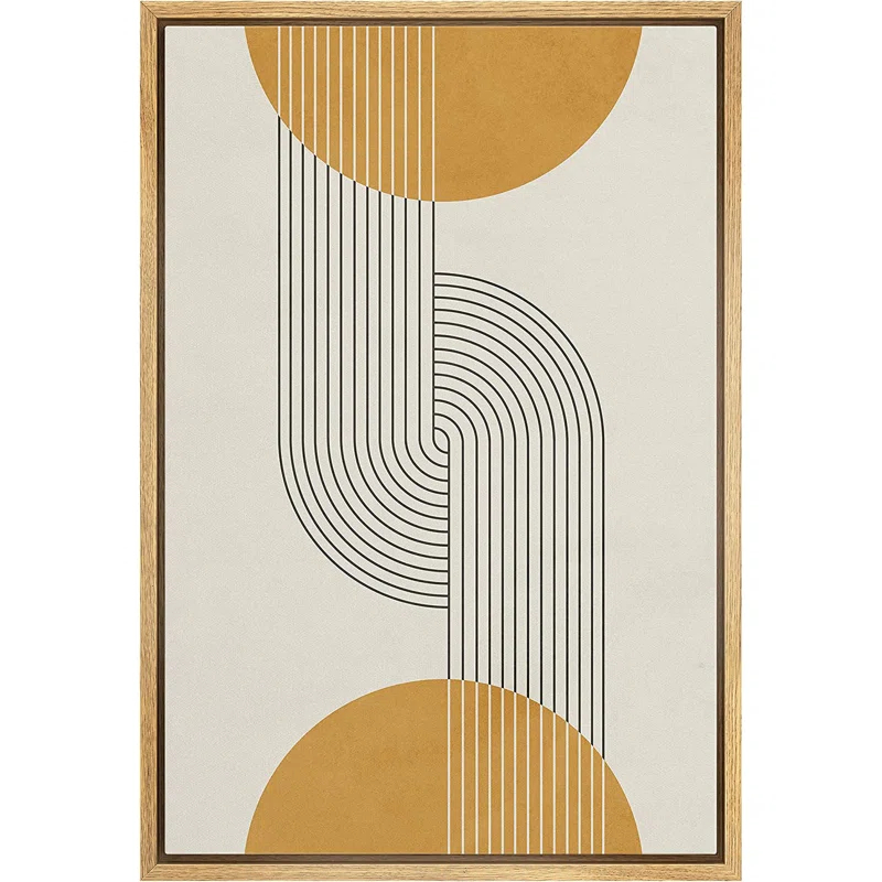 IDEA4WALL Mid Century Modern Boho Dark Line Art Illusions With Yellow Spheres - Graphic Art on Canvas