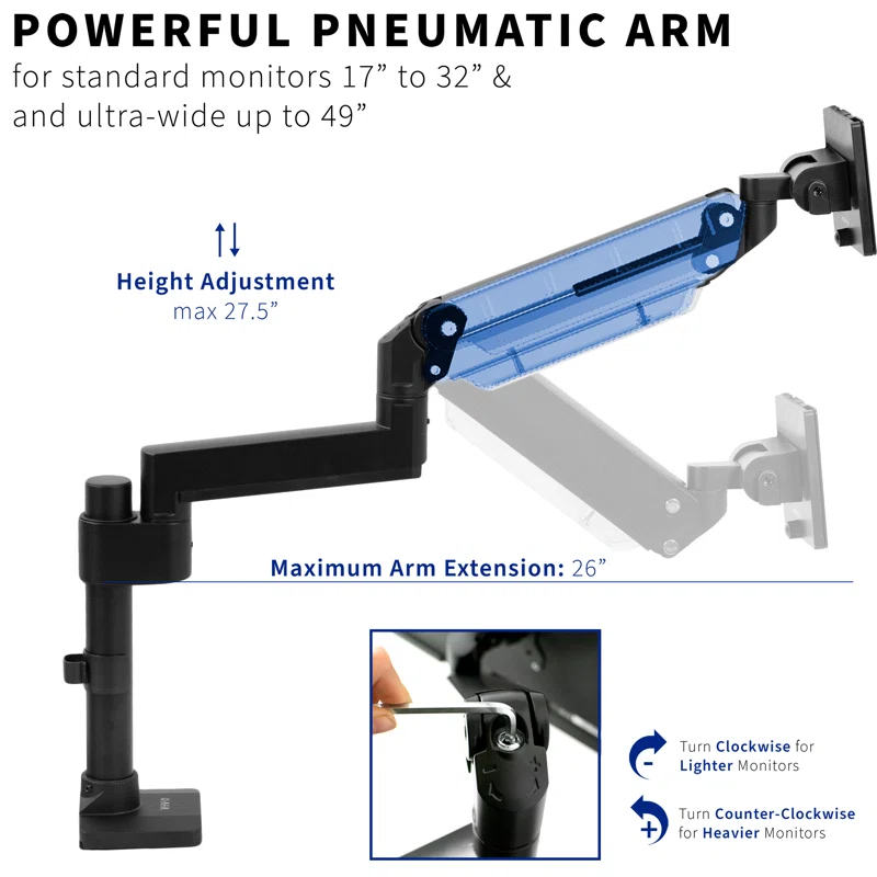 Vivo Pneumatic Arm Single Monitor Desk Mount
