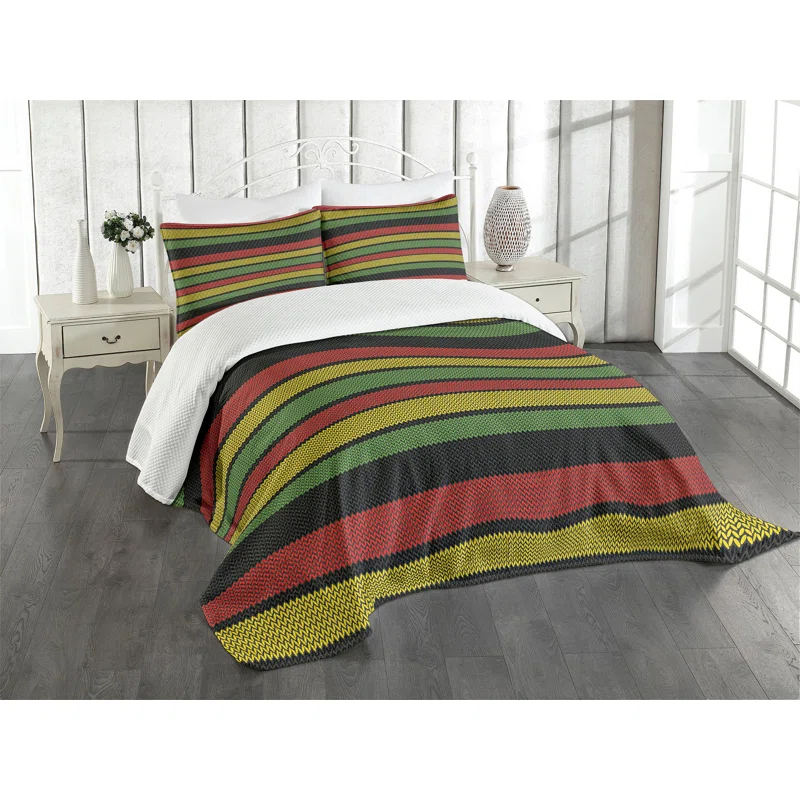 Ambesonne Jamaican Bedspread Set Knitted Rasta Lines Multicolor | Wayfair