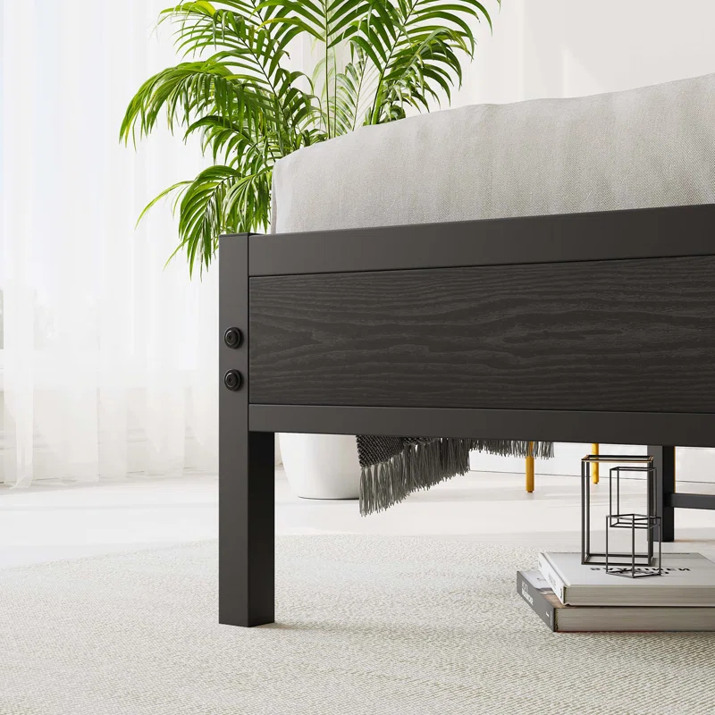 Bed Frame, Storage Headboard with Charging Station