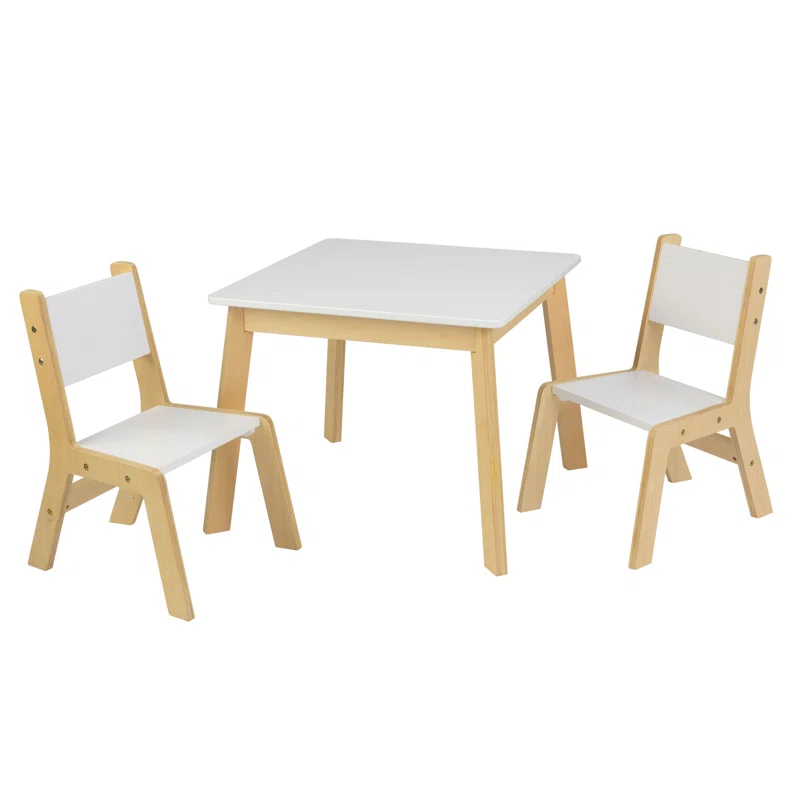 KidKraft Wooden Modern Table & 2 Chair Set, Children's Furniture, White & Natural