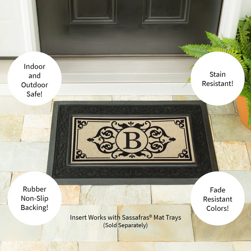 Evergreen Enterprises, Inc Monogram Cambridge Monogram Burlap Sassafras Switch 22 in. x 10 in. Non-Slip Indoor Door Mat