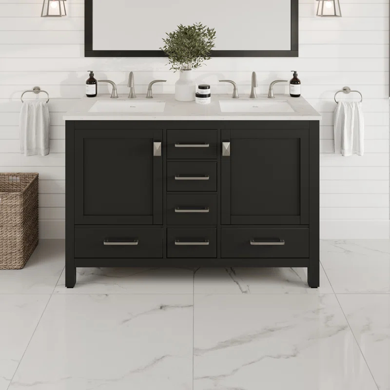 Eviva Eviva Aberdeen 48"W X 22"D White Double Sink Bathroom Vanity With White Carrara Quartz Countertop And Undermount Porcelain Sinks