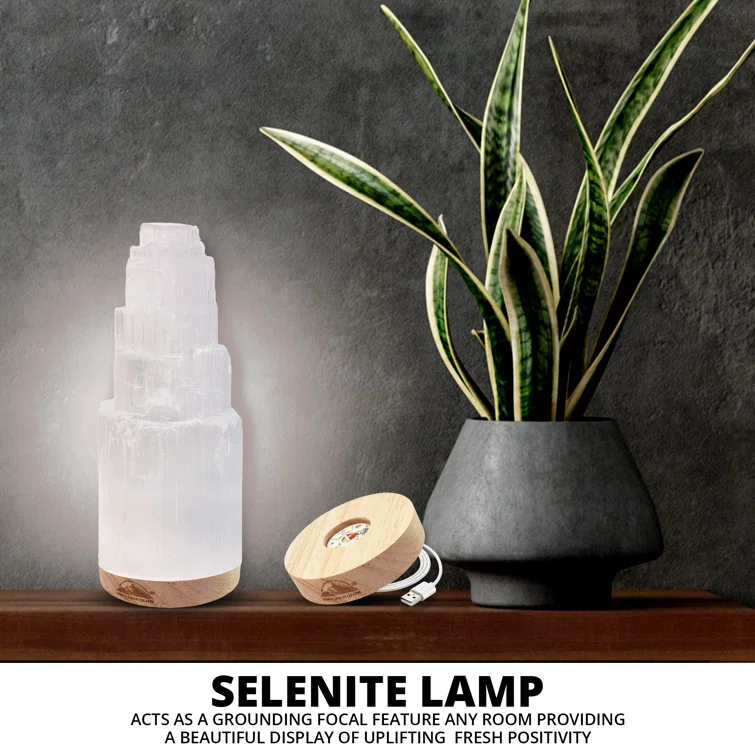 Himalayan Glow Himalayan Glow WBM Selenite Crystal Lamp, Morrocan Lamp Decorative Night Light 7 Inch Tall