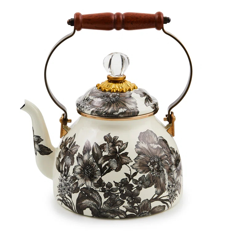 MacKenzie-Childs Sterling Check English Garden 2 Quart Tea Kettle