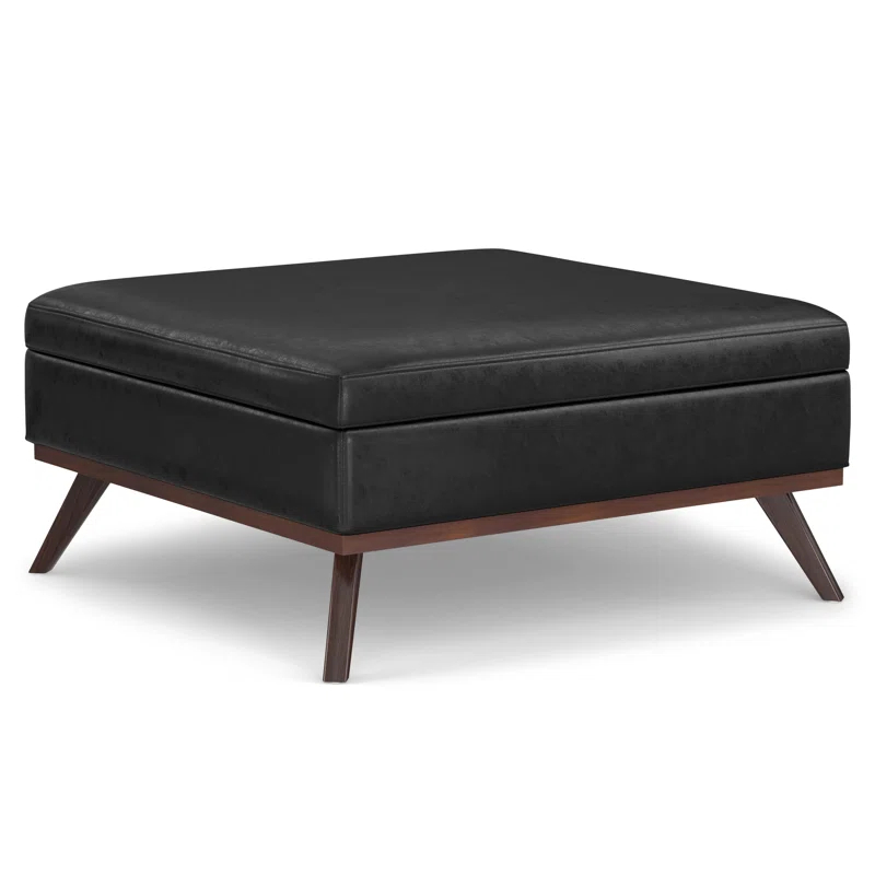 Simpli Home Owen 40"W XL Upholstered Square Coffee Table Storage Ottoman with Lift Top and Solid Wood Legs