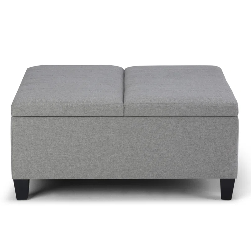 Simpli Home Ellis 36"W Upholstered Square Coffee Table Storage Ottoman with Split Lift Top & Reviews | Wayfair