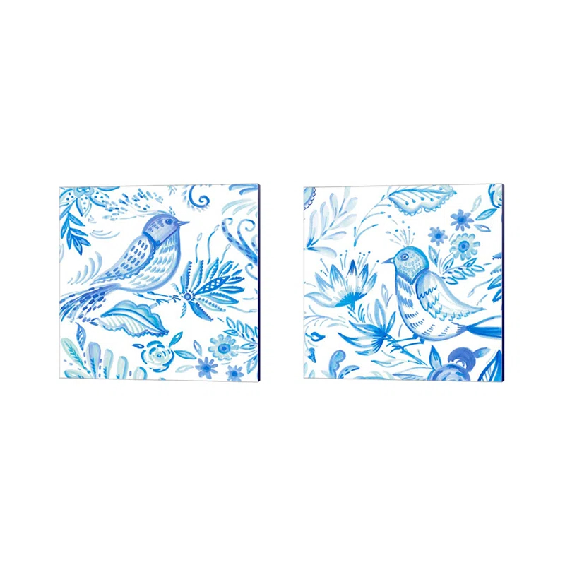 Red Barrel Studio® " Birds In Blue I & II " by Ani Del Sol 2 - Pieces