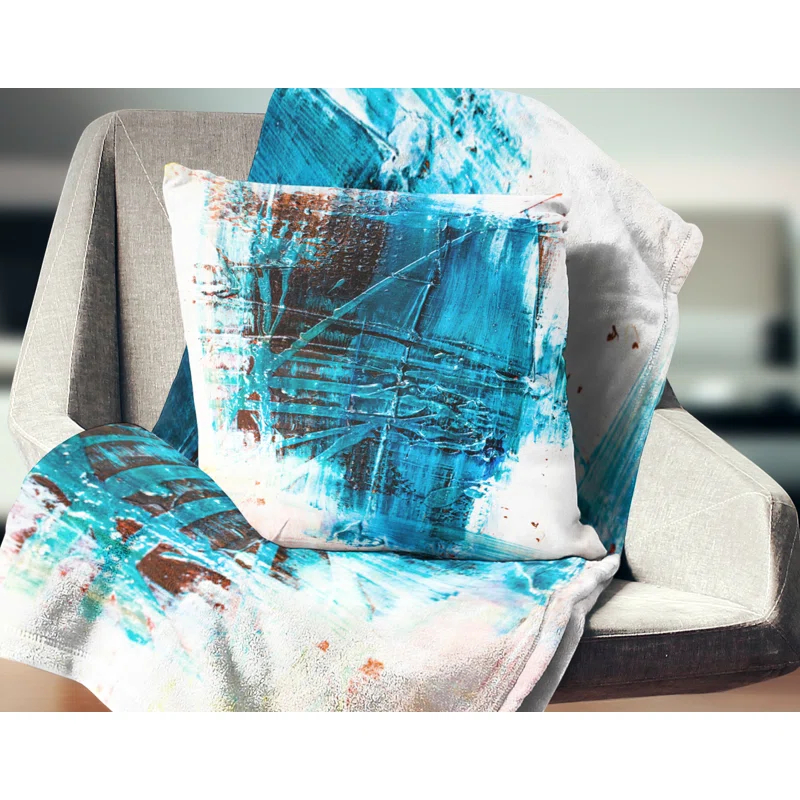 Design Art Abstract Blue Structure Art - Abstract Printed Throw Pillow