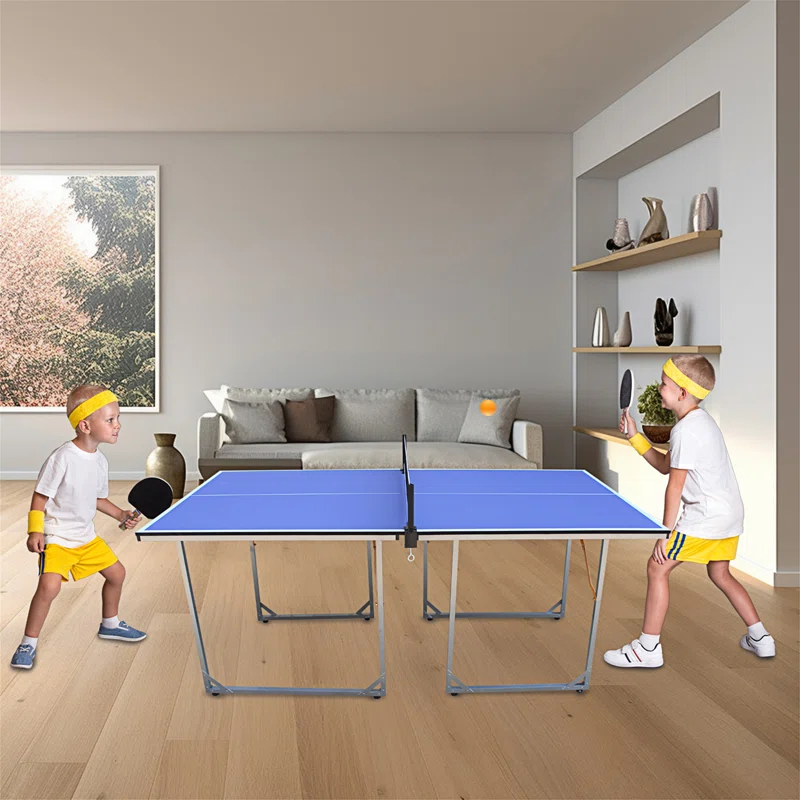 ALPHANEO 6Ft Mid-Size Table Tennis Table Foldable  And  Portable Ping Pong Table Set For Indoor  And  Outdoor Games With Net, 2 Table Tennis Paddles And 3 Balls