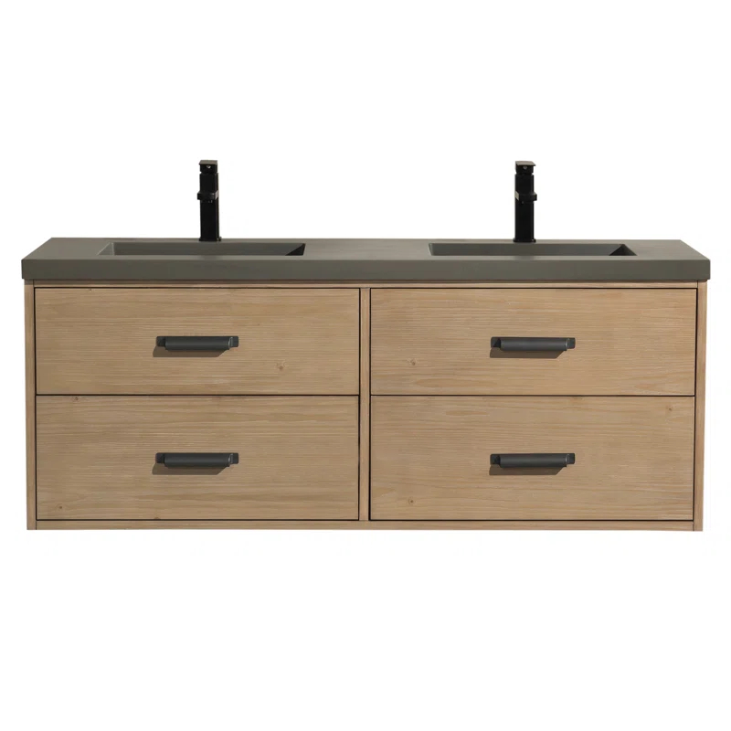 Sand & Stable™ Clary 55'' Double Bathroom Vanity with Concrete Top