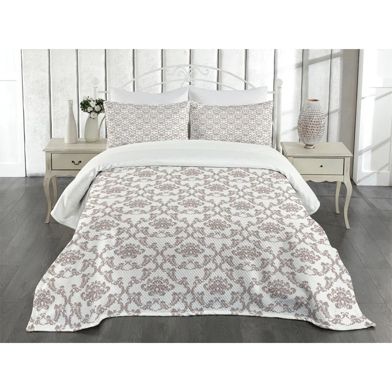 Ambesonne Ambesonne French Bedspread Set Taupe Colored Damask Taupe White
