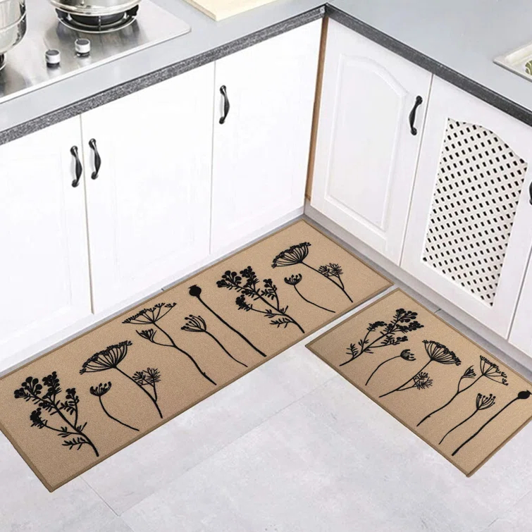 Evideco Wildflowers Non Skid Kitchen Mats Runner & Comfort Mat (2 Pieces) (Set of 2)