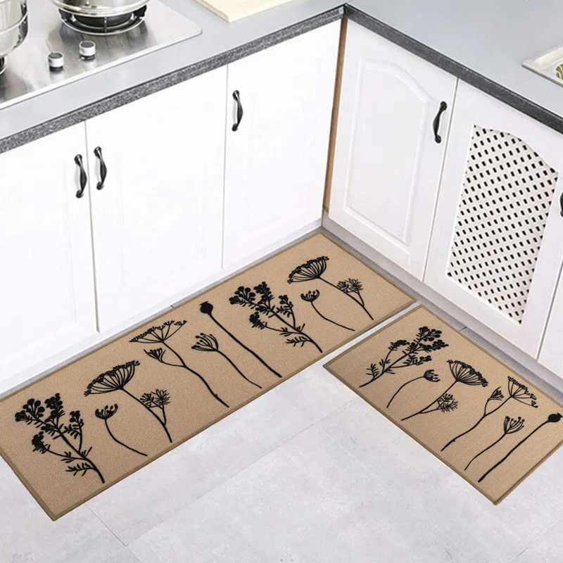 Evideco Wildflowers Non Skid Kitchen Mats Runner & Comfort Mat (2 Pieces) (Set of 2)