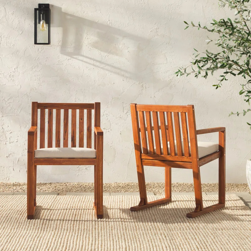 Millwood Pines Contemporary 2-Piece Solid Wood Slat-Back Patio Dining Chairs