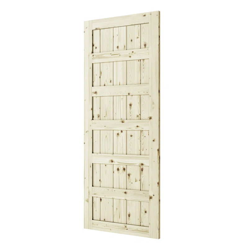 Renin Shaker 84'' Solid Wood Paneled Unfinished without Installation Hardware Kit Barn Door