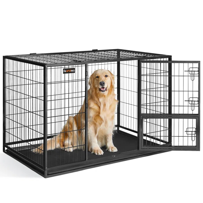 FEANDREA Heavy-Duty Dog Crate with Removable Tray