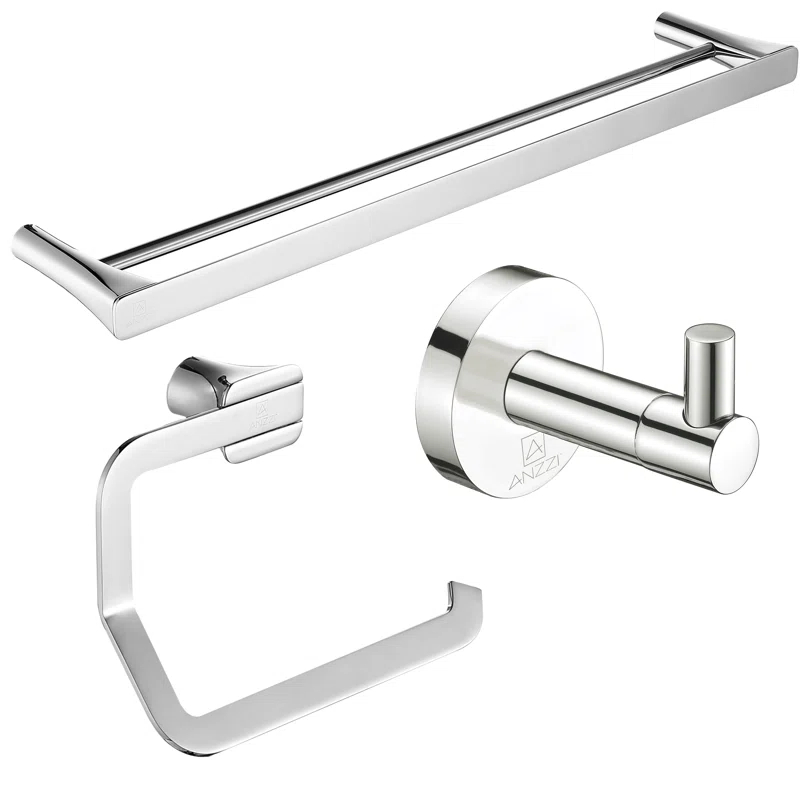 ANZZI AC-AZSET3-CH ANZZI 3-Piece Chrome Bathroom Accessories Set - Hand Towel Holder - Toilet Paper Holder - Towel Holder