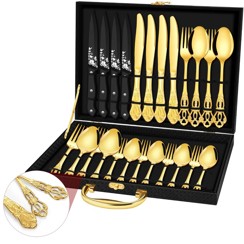 Astoria Grand 24-Piece Stainless Steel Royal Silverware Set for 4 - Complete Cutlery Set with Forks, Spoons, Knives, and Gift Box