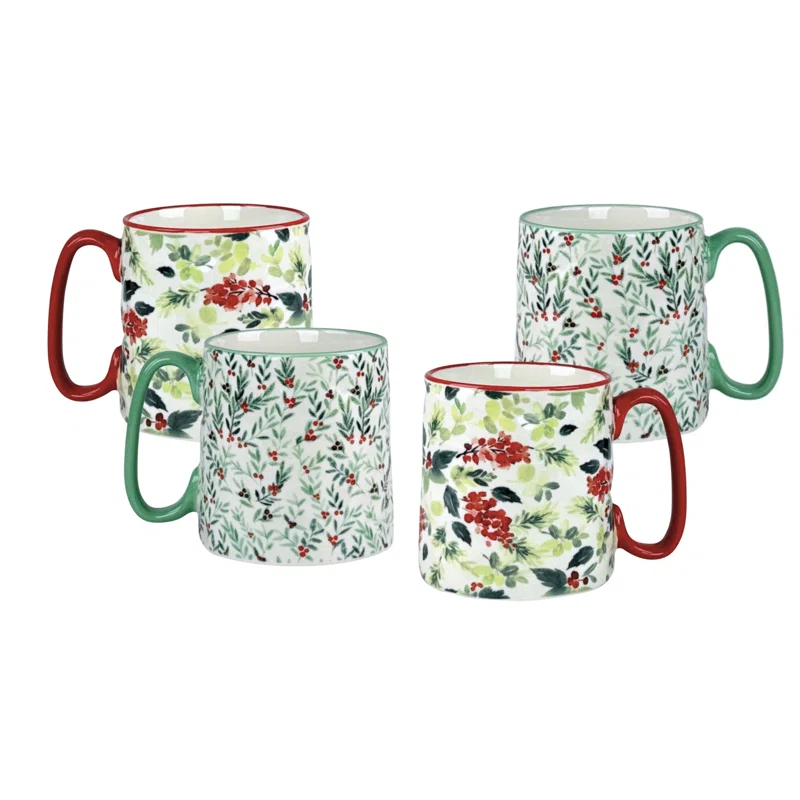 Ten Strawberry Street Bella 4-pc Green & Red Holly Mugs