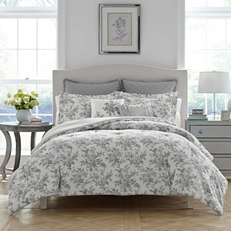 Laura Ashley Laura Ashley Annalise Floral Grey Cotton Bonus Comforter Set