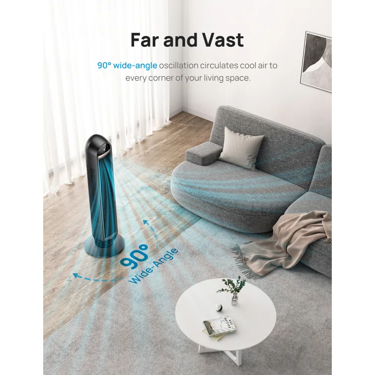 Dreo Dreo Tower Fans for Home, 36" Standing Floor Fan with Remote, 90° Oscillating Fan, 24 ft/s High Velocity, LED Display, 4 Speeds, 4 Modes, 8H Timer, Quiet Bedroom Fan