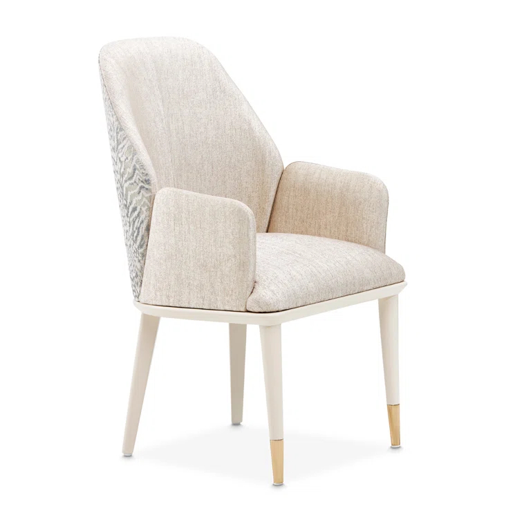 Michael Amini Lisbon Dining Arm Chair - Silken Matte Cream