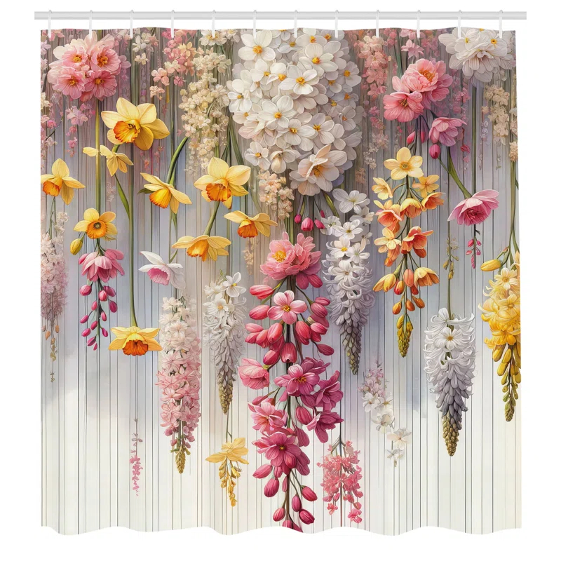 Ambesonne Floral Shower Curtain with Hooks Included