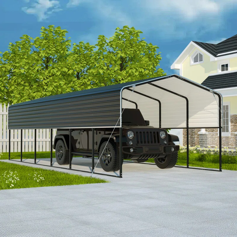 ALEKO 30L x 12W x 9.6H ft. Metal Carport with Corrugated Roof - Black