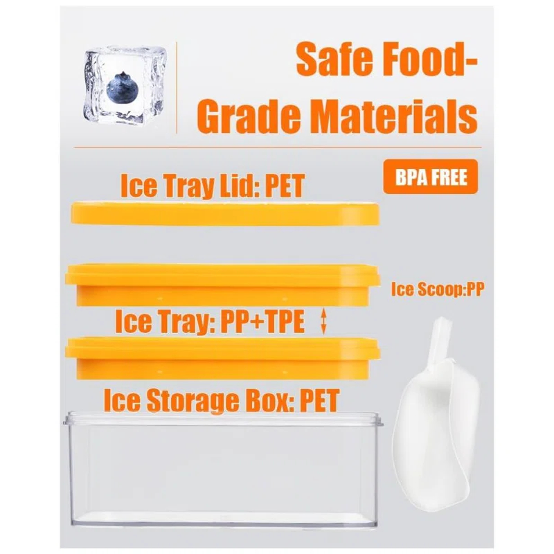Latitude Run® Ice Cube Tray With Lid&Bin, Ice Cube Mold With 56 Cubes, Stackable Ice Trays For Freezer With Easy-Release Silicone Bottom, For Drinks, Wine, Coffee