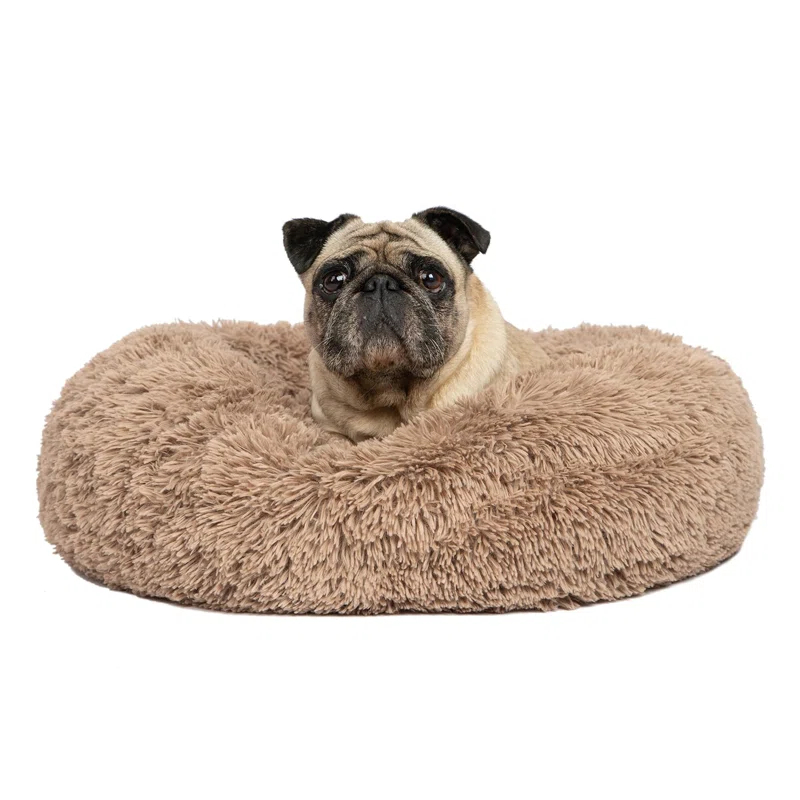 Donut Dog Bed with Faux Fur, Anti-Anxiety Cushion, Slip-Resistant