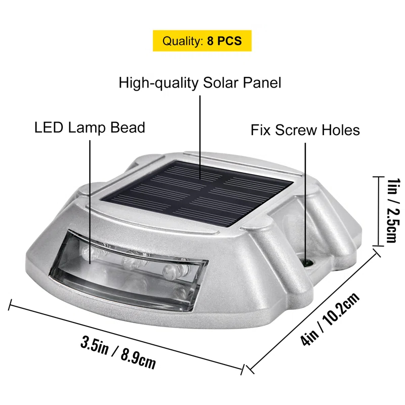 VEVOR Solar Dock Lights Low Voltage Solar Powered Integrated LED Metal Pathway Light Pack (Set of 8)