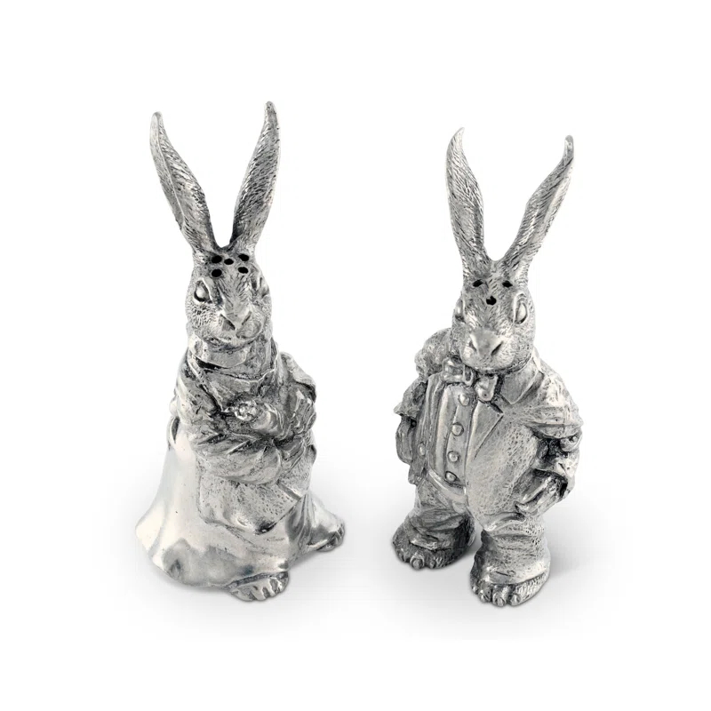 Vagabond House Garden Friends Easter Pewter Dressed Rabbits Salt and Pepper Shakers Set